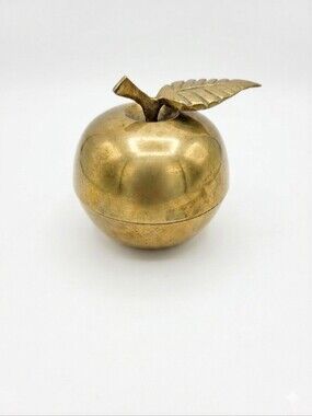 Vintage Brass Apple Figurine Trinket Box Gold MCM Hollywood Regency Cottagecore